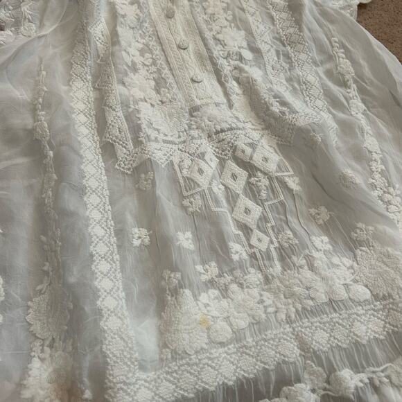 Johnny Was Top White Embroidered Blouse Womens XS Liesse Tunic Boho Coastal - Picture 5 of 5